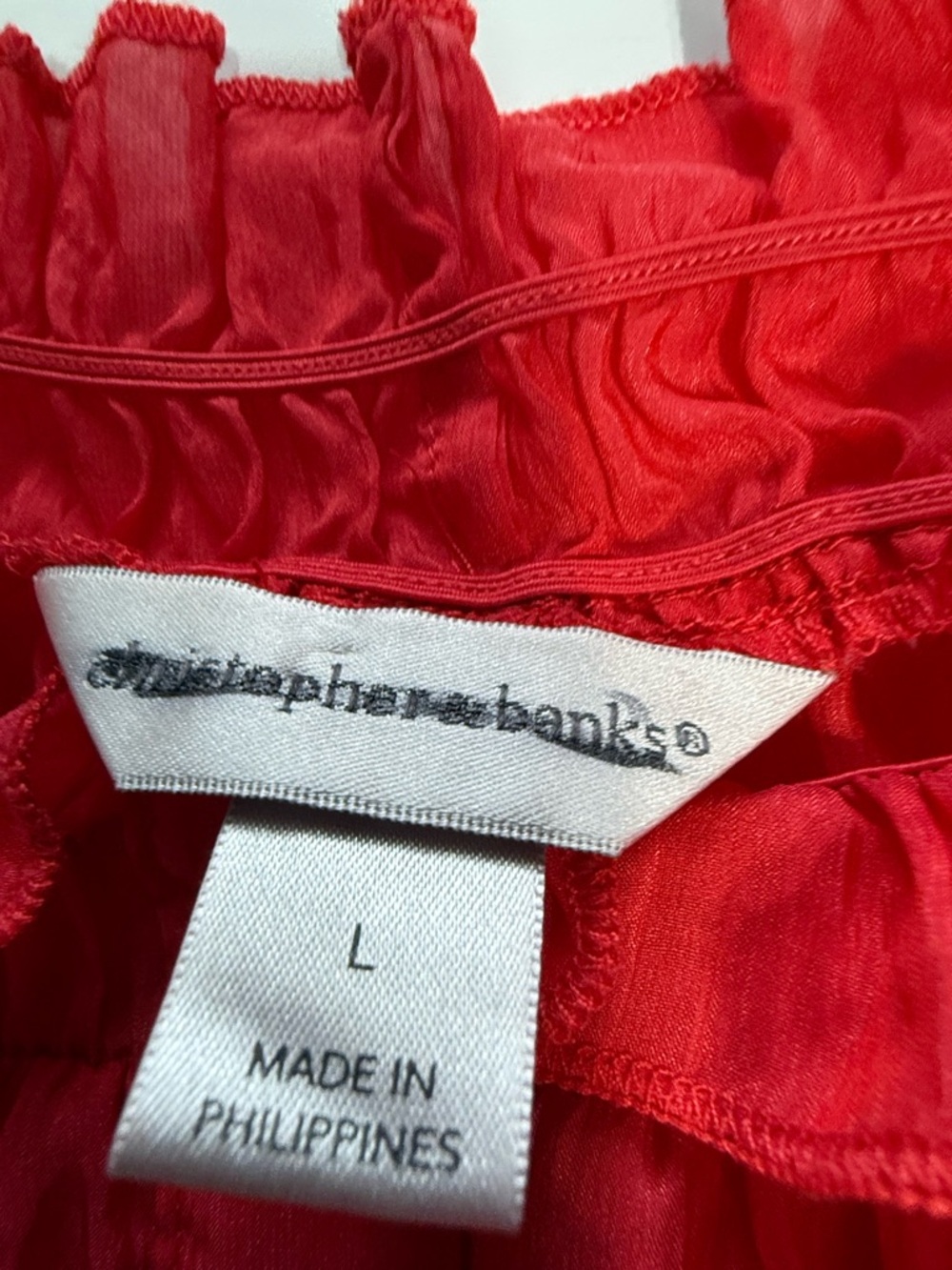 Christopher & Banks Red Ruffle Off-The-Shoulder Button Front Blouse Large - Picture 6 of 10